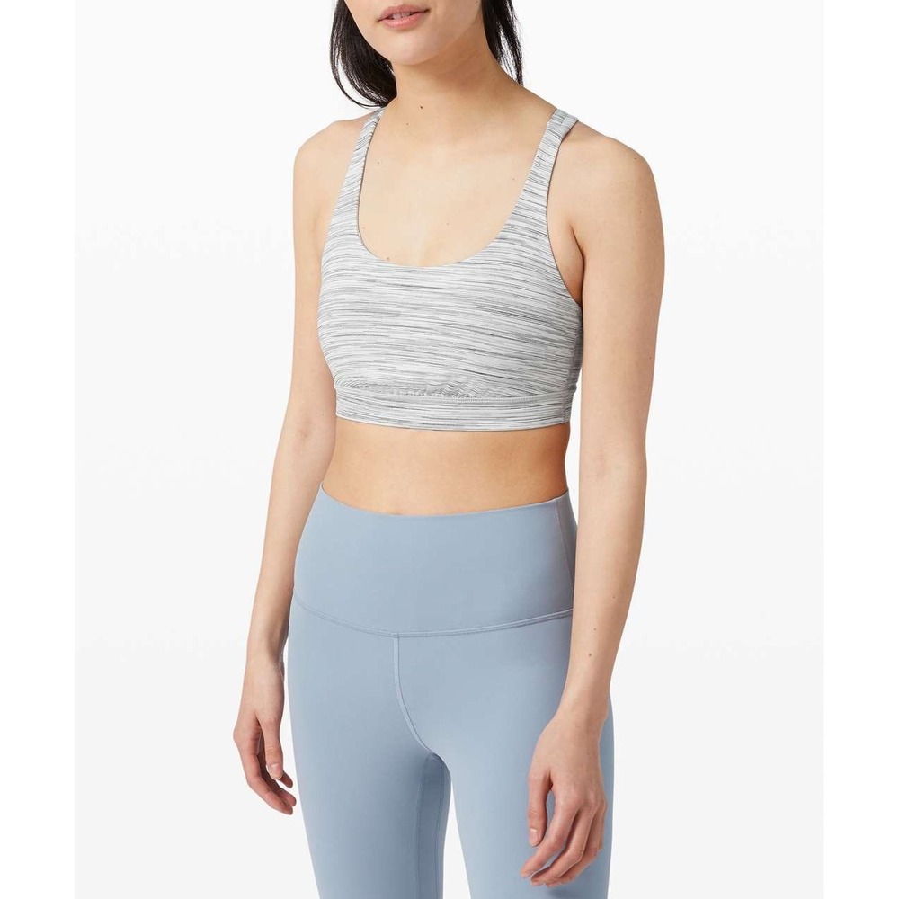 Lululemon Energy Bra 8 Gray Space Dye Strappy Back Active Yoga Sports Pilates